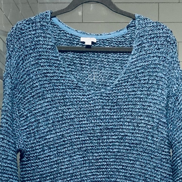 J.Jill Pure Jill Blue Knit Marled V-Neck Oversized Sweater Sz. M - Picture 3 of 8